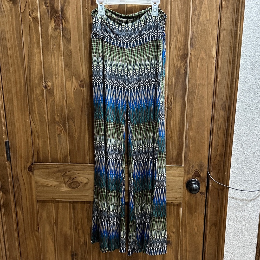 Chic Geometric Patterned Wide Leg Pants